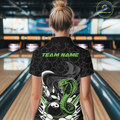 Custom Black And Green Cobra Snake Bowling Women Quarter-Zip Shirts, Bowling Team Shirt IPHW9701
