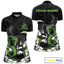 Load image into Gallery viewer, Custom Black And Green Cobra Snake Bowling Women Quarter-Zip Shirts, Bowling Team Shirt IPHW9701