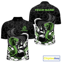 Load image into Gallery viewer, Custom Black And Green Cobra Snake Bowling Quarter-Zip Shirts For Men, Cobra Bowling Team Shirt IPHW9701