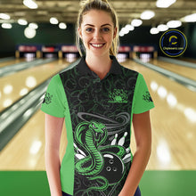 Load image into Gallery viewer, Custom Green Cobra Snake Bowling Team Women Polo Shirts, Bowling Pattern Shirt IPHW9704