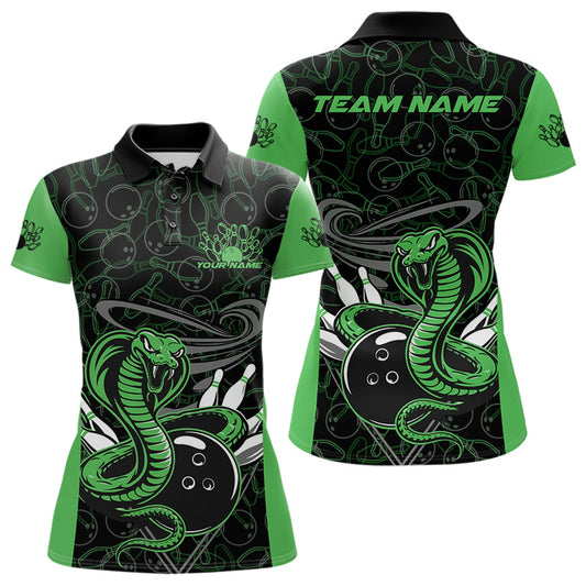 Custom Green Cobra Snake Bowling Team Women Polo Shirts, Bowling Pattern Shirt IPHW9704