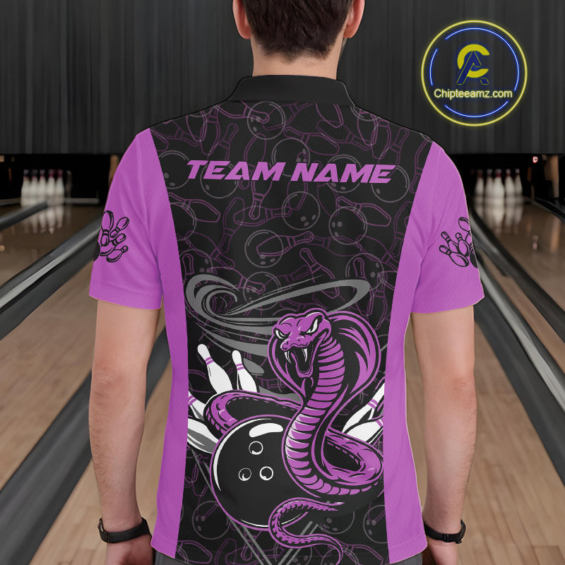 Custom Purple Cobra Snake Bowling Team Men Polo Shirts, Bowling Pattern Shirt IPHW9705