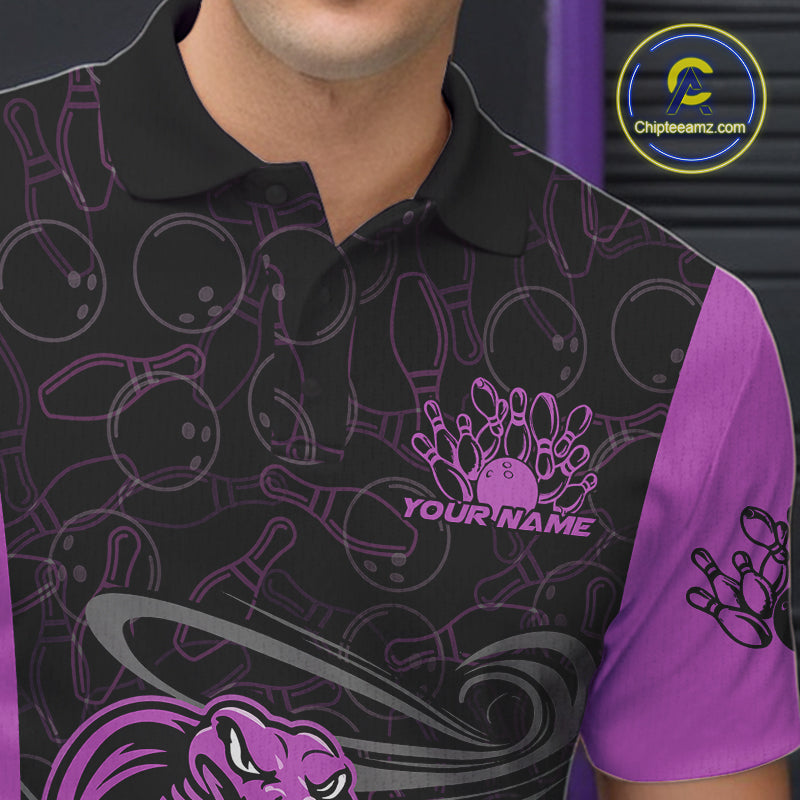 Custom Purple Cobra Snake Bowling Team Men Polo Shirts, Bowling Pattern Shirt IPHW9705