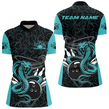 Load image into Gallery viewer, Custom Blue Cobra Snake Bowling Team Women Quarter-Zip Shirts, Bowling Pattern Shirt IPHW9706