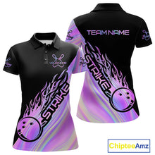 Load image into Gallery viewer, Custom Hologram Flame Strike Bowling Polo Shirts For Women, Bowling Team Bowler Outfit IPHW9858