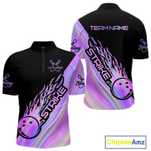Load image into Gallery viewer, Custom Hologram Flame Strike Bowling Quarter-Zip Shirts For Men, Bowling Team Bowler Outfit IPHW9858