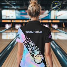 Load image into Gallery viewer, Custom Hologram Flame Strike Bowling Polo Shirts For Women, Bowling Team Bowler Outfit IPHW9859