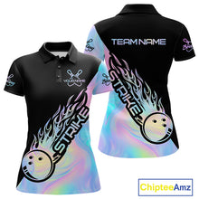 Load image into Gallery viewer, Custom Hologram Flame Strike Bowling Polo Shirts For Women, Bowling Team Bowler Outfit IPHW9859