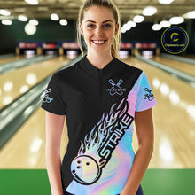 Load image into Gallery viewer, Custom Hologram Flame Strike Bowling Women Quarter-Zip Shirt, Bowling Team Bowler Outfit IPHW9859