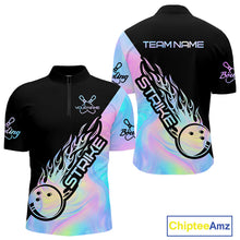 Load image into Gallery viewer, Custom Hologram Flame Strike Bowling Quarter-Zip Shirts For Men, Bowling Team Bowler Outfit IPHW9859