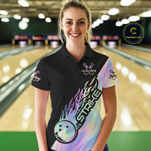 Load image into Gallery viewer, Custom Hologram Flame Strike Bowling Polo Shirts For Women, Bowling Team Bowler Outfit IPHW9860