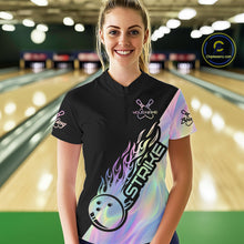 Load image into Gallery viewer, Custom Hologram Flame Strike Bowling Women Quarter-Zip Shirt, Bowling Team Bowler Outfit IPHW9860