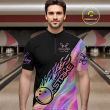 Load image into Gallery viewer, Custom Hologram Flame Strike Bowling Quarter-Zip Shirts For Men, Bowling Team Bowler Outfit IPHW9861
