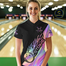 Load image into Gallery viewer, Custom Hologram Flame Strike Bowling Women Quarter-Zip Shirt, Bowling Team Bowler Outfit IPHW9861