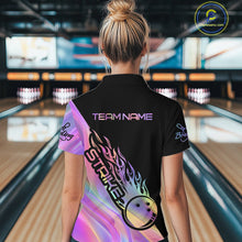 Load image into Gallery viewer, Custom Hologram Flame Strike Bowling Women Quarter-Zip Shirt, Bowling Team Bowler Outfit IPHW9861