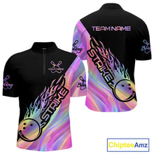Load image into Gallery viewer, Custom Hologram Flame Strike Bowling Quarter-Zip Shirts For Men, Bowling Team Bowler Outfit IPHW9861