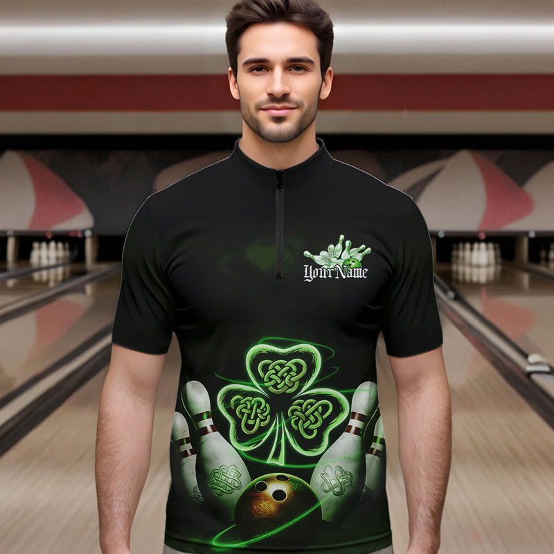 Custom Celtic Saint Patricks Day Bowling Quarter-Zip Shirts For Men, Bowling Tournament Shirt IPHW8592