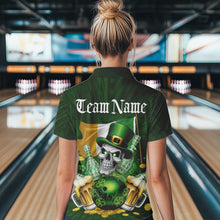 Load image into Gallery viewer, Custom Irish Flag St Patricks Day Bowling Polo Shirts For Women, Skull Leprechaun Bowling IPHW8594
