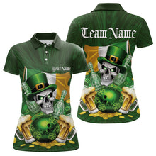 Load image into Gallery viewer, Custom Irish Flag St Patricks Day Bowling Polo Shirts For Women, Skull Leprechaun Bowling IPHW8594