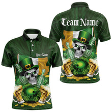 Load image into Gallery viewer, Custom Irish Flag St Patricks Day Bowling Polo Team Shirts For Men, Skull Leprechaun Bowling IPHW8594