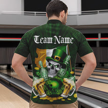 Load image into Gallery viewer, Custom Irish Flag St Patricks Day Bowling Quarter-Zip Team Shirts For Men, Skull Leprechaun Bowling IPHW8594