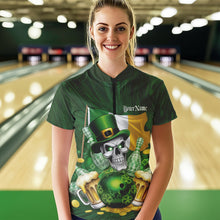 Load image into Gallery viewer, Custom Irish Flag St Patricks Bowling Quarter-Zip Shirt For Women, Skull Leprechaun Bowling IPHW8594