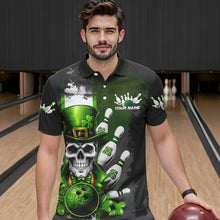 Load image into Gallery viewer, Custom Black And Green Lucky Clover St Patricks Day Skull Bowling Team Polo Shirts For Men IPHW8597