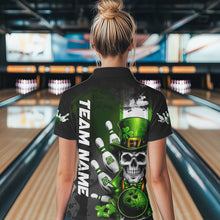 Load image into Gallery viewer, Custom Black And Green Lucky Clover St Patricks Skull Bowling Team Womens Quarter-Zip Shirt IPHW8597