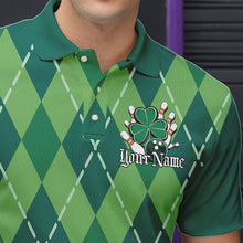 Load image into Gallery viewer, Custom Green Shamprock Saint Patricks Bowling Polo Shirts For Men, Lucky Bowling Team Shirt IPHW8598