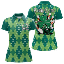 Load image into Gallery viewer, Custom Green Shamprock Saint Patricks Bowling Polo Shirts For Women, Lucky Bowling Shirt IPHW8598