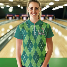 Load image into Gallery viewer, Custom Green Shamprock Saint Patricks Bowling Womens Quarter-Zip Shirt, Lucky Bowling Shirt IPHW8598