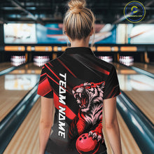 Load image into Gallery viewer, Custom Black And Red Tiger Bowling Team Women Shirt, Bowling League Shirt Bowler Uniform IPHW10775