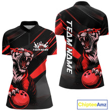 Load image into Gallery viewer, Custom Black And Red Tiger Bowling Team Women Shirt, Bowling League Shirt Bowler Uniform IPHW10775