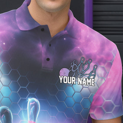 Custom Galaxy Bowling Team Men Polo Shirts, Holographic Bowling Jersey Bowling League Shirt IPHW8904