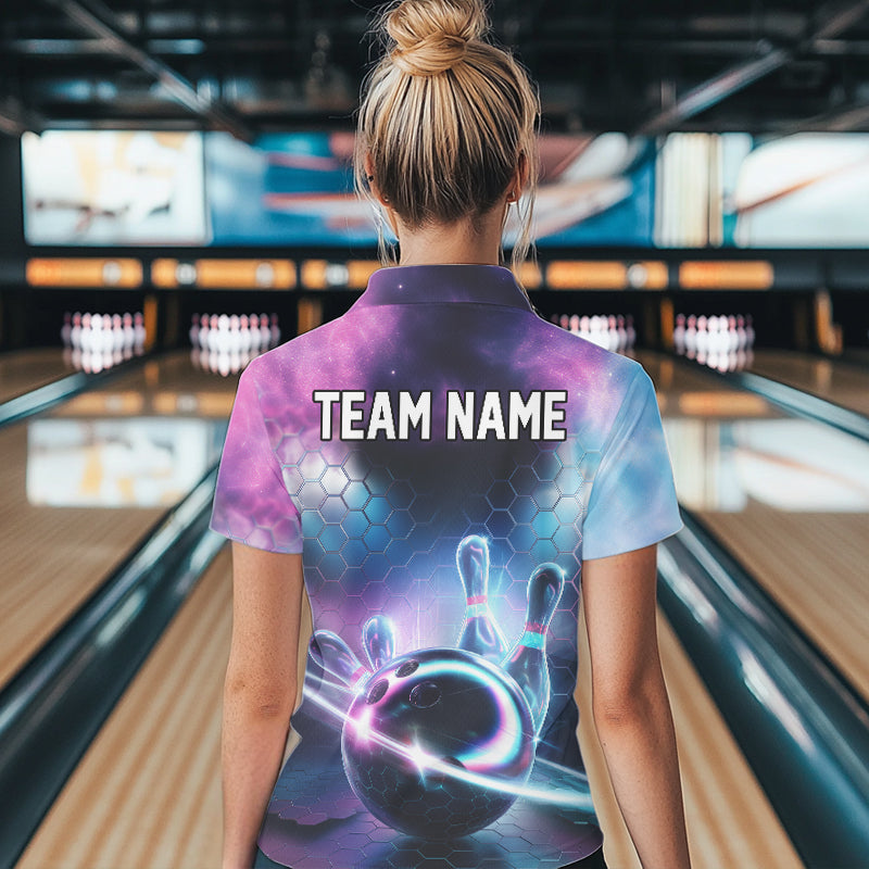 Custom Galaxy Bowling Team Women Polo Shirts, Holographic Bowling Jersey IPHW8904
