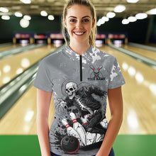 Load image into Gallery viewer, Custom Rock Style Skull Bowling Quarter-Zip Shirts For Women, Funny Skeleton Bowlers Outfit IPHW8906