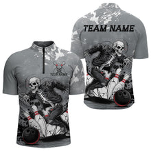 Load image into Gallery viewer, Custom Rock Style Skull Bowling Quarter-Zip Shirts For Men, Funny Skeleton Bowlers Outfit IPHW8906