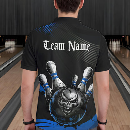 Custom Black And Purple Grunge Style Skull Bowling Polo Shirts For Men, Bowling Team Uniform IPHW8909