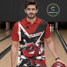 Load image into Gallery viewer, Custom Black And Red Star Funny Bowling Polo Shirts For Men, Bowling Tournament Shirt IPHW9358