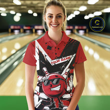Load image into Gallery viewer, Custom Black And Red Star Funny Bowling Polo Shirts For Women, Bowling Tournament Shirt IPHW9358