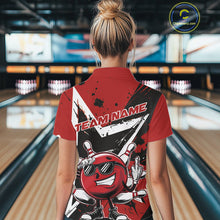 Load image into Gallery viewer, Custom Black And Red Star Funny Bowling Polo Shirts For Women, Bowling Tournament Shirt IPHW9358