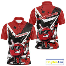 Load image into Gallery viewer, Custom Black And Red Star Funny Bowling Polo Shirts For Men, Bowling Tournament Shirt IPHW9358