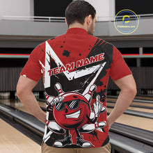 Load image into Gallery viewer, Custom Black And Red Star Funny Bowling Quarter-Zip Shirts For Men, Bowling Tournament Shirt IPHW9358