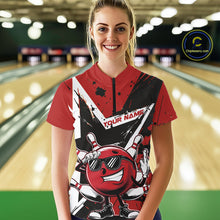 Load image into Gallery viewer, Custom Black And Red Star Funny Bowling Women Quarter-Zip Shirt, Bowling Tournament Shirt IPHW9358
