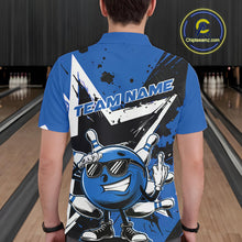 Load image into Gallery viewer, Custom Black And Blue Star Funny Bowling Polo Shirts For Men, Bowling Tournament Shirt IPHW9359