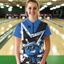Load image into Gallery viewer, Custom Black And Blue Star Funny Bowling Women Quarter-Zip Shirt, Bowling Team Shirt IPHW9359
