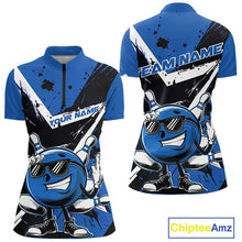 Load image into Gallery viewer, Custom Black And Blue Star Funny Bowling Women Quarter-Zip Shirt, Bowling Team Shirt IPHW9359