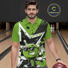 Load image into Gallery viewer, Custom Black And Green Star Funny Bowling Polo Shirts For Men, Bowling Tournament Shirt IPHW9360