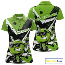 Load image into Gallery viewer, Custom Black And Green Star Funny Bowling Polo Shirts For Women, Bowling Tournament Shirt IPHW9360