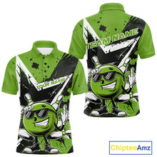 Load image into Gallery viewer, Custom Black And Green Star Funny Bowling Polo Shirts For Men, Bowling Tournament Shirt IPHW9360